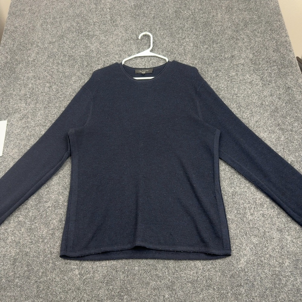 Rag & Bone Sweater Mens L Blue Merino Wool Crew Neck Knit Minimalist Casual